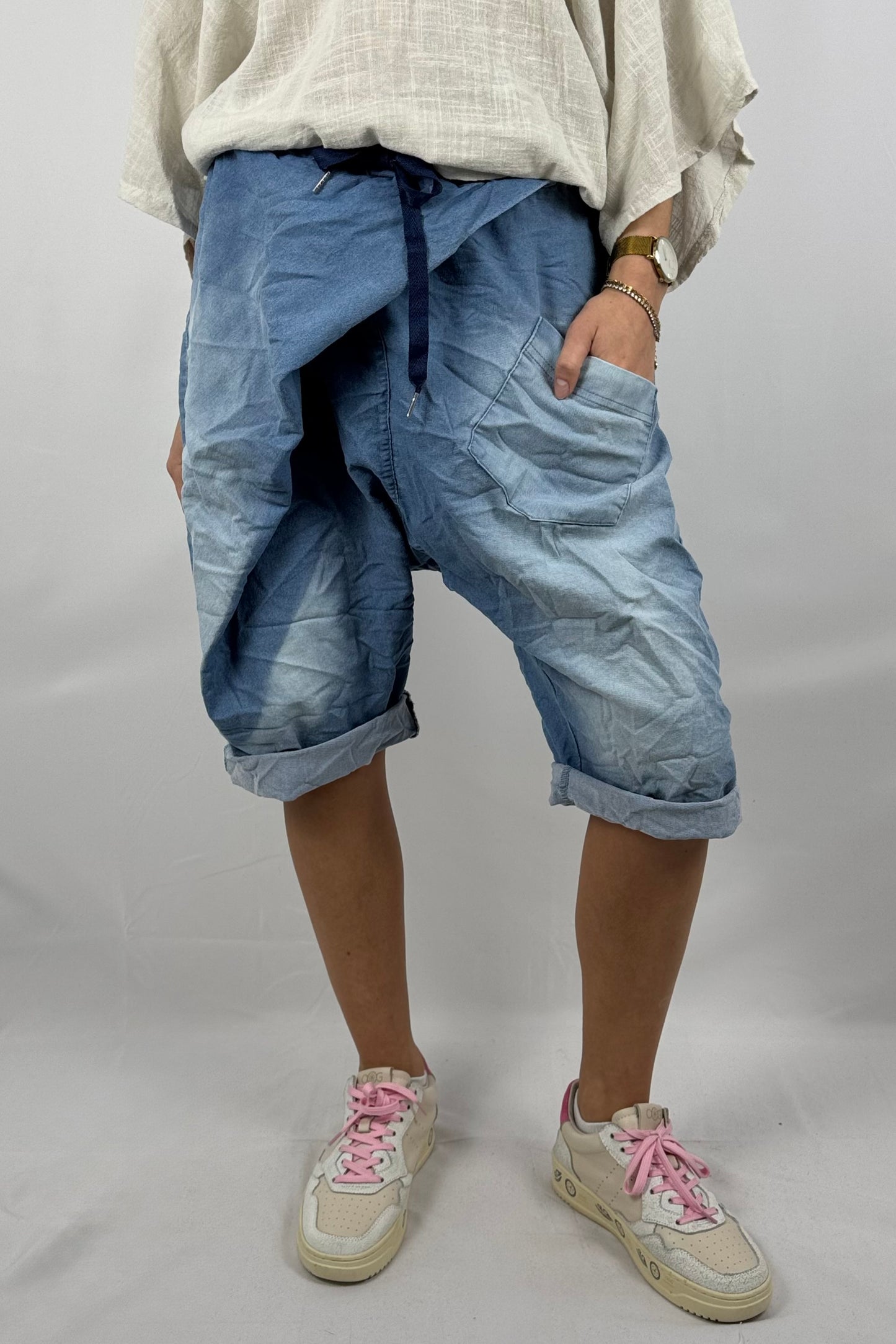 Denim Short im Used Look – Casual Oversize Fit-Hellblau