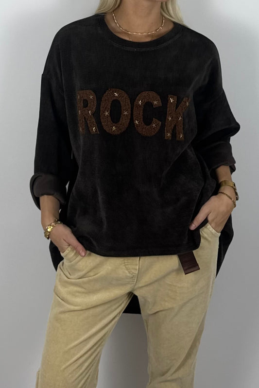 Damen Oversize Sweatshirt „ROCK“ –Schoko
