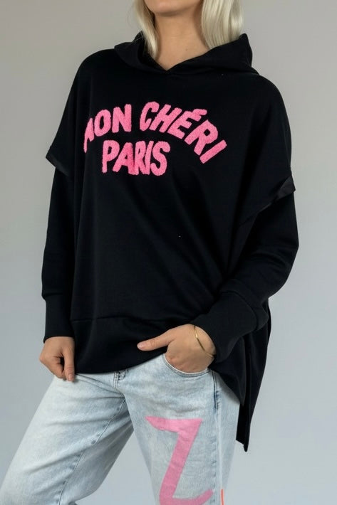 Oversize Hoodie „Mon Chéri Paris“-Schwarz