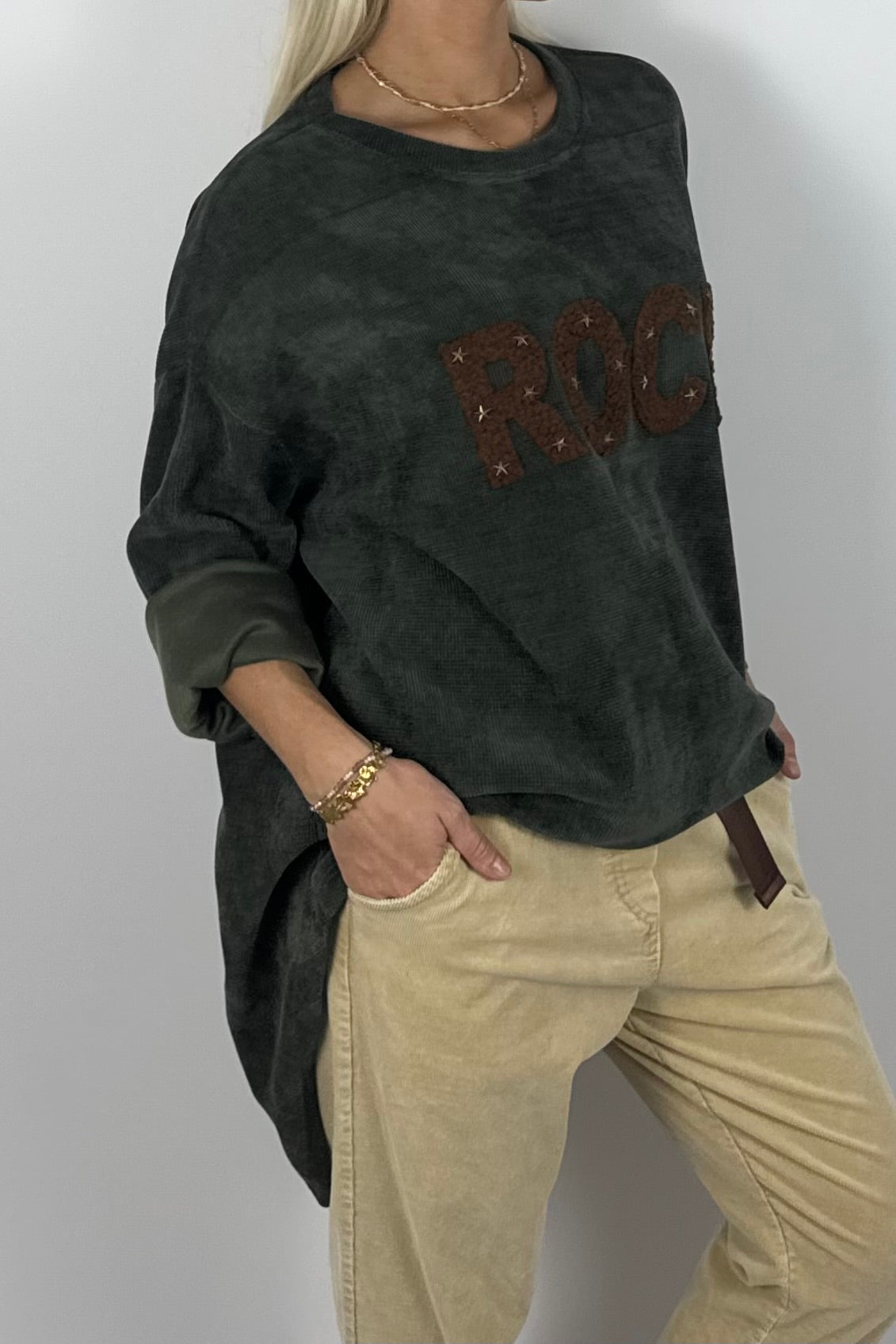 Damen Oversize Sweatshirt „ROCK“ –Khaki