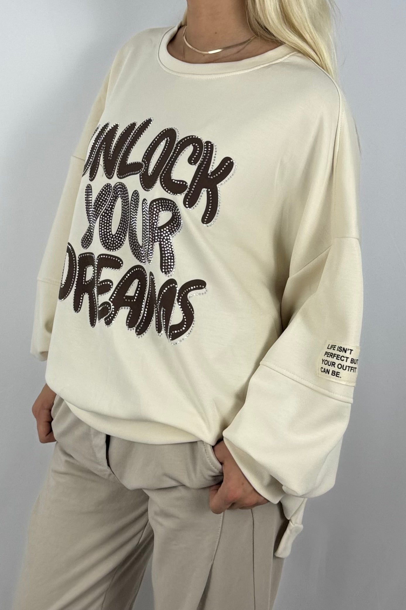 Damen Oversize Sweatshirt – Unlock Your Dreams-Beige