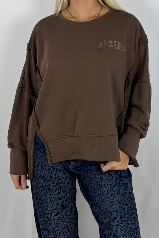Damen Sweatshirt „PARADISE“ – Leo Print Oversize-Schoko