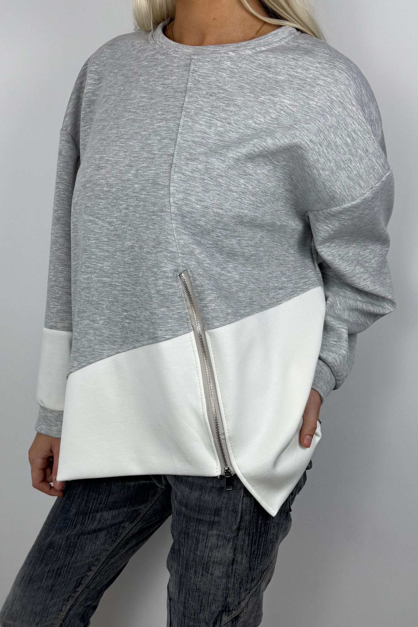 Casual Shirt mit Reißverschluss-Detail – Grau