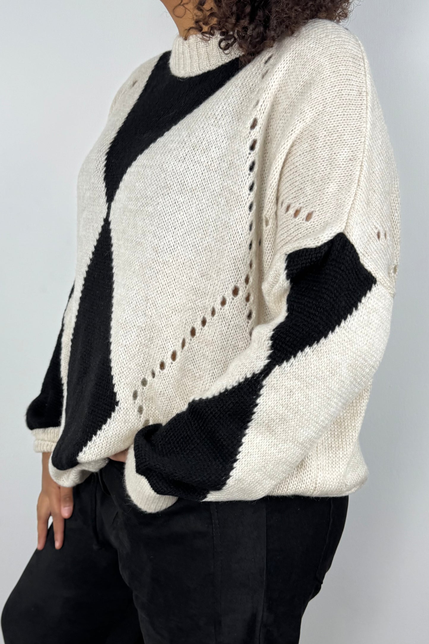 Strickpullover mit Rautenmuster –Beige