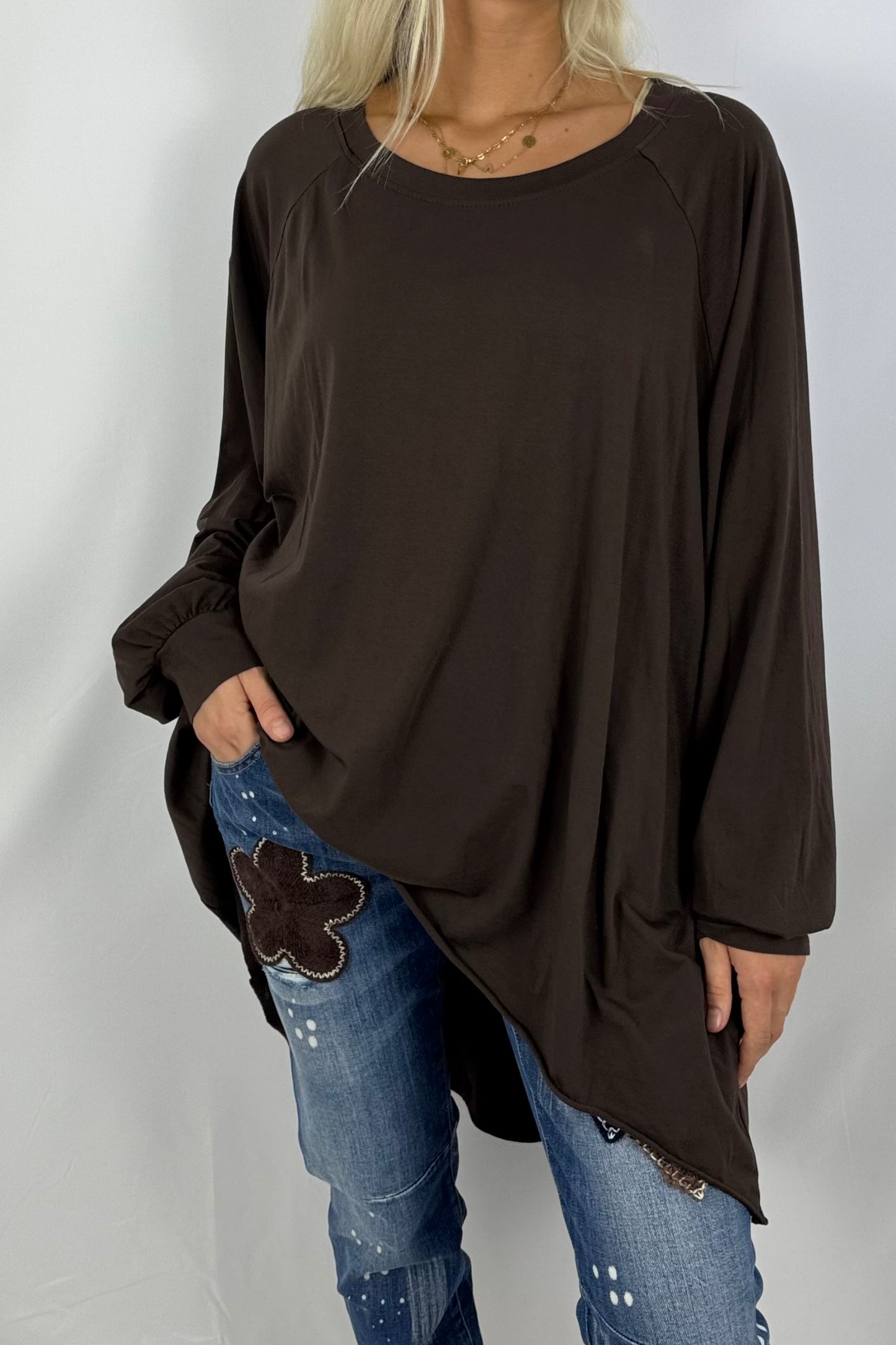 Oversize Longshirt „Wild at Heart“-Schoko