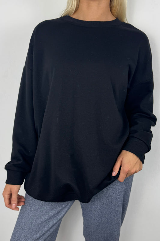 Oversized Sweatshirt mit Statement-Stickerei-Schwarz