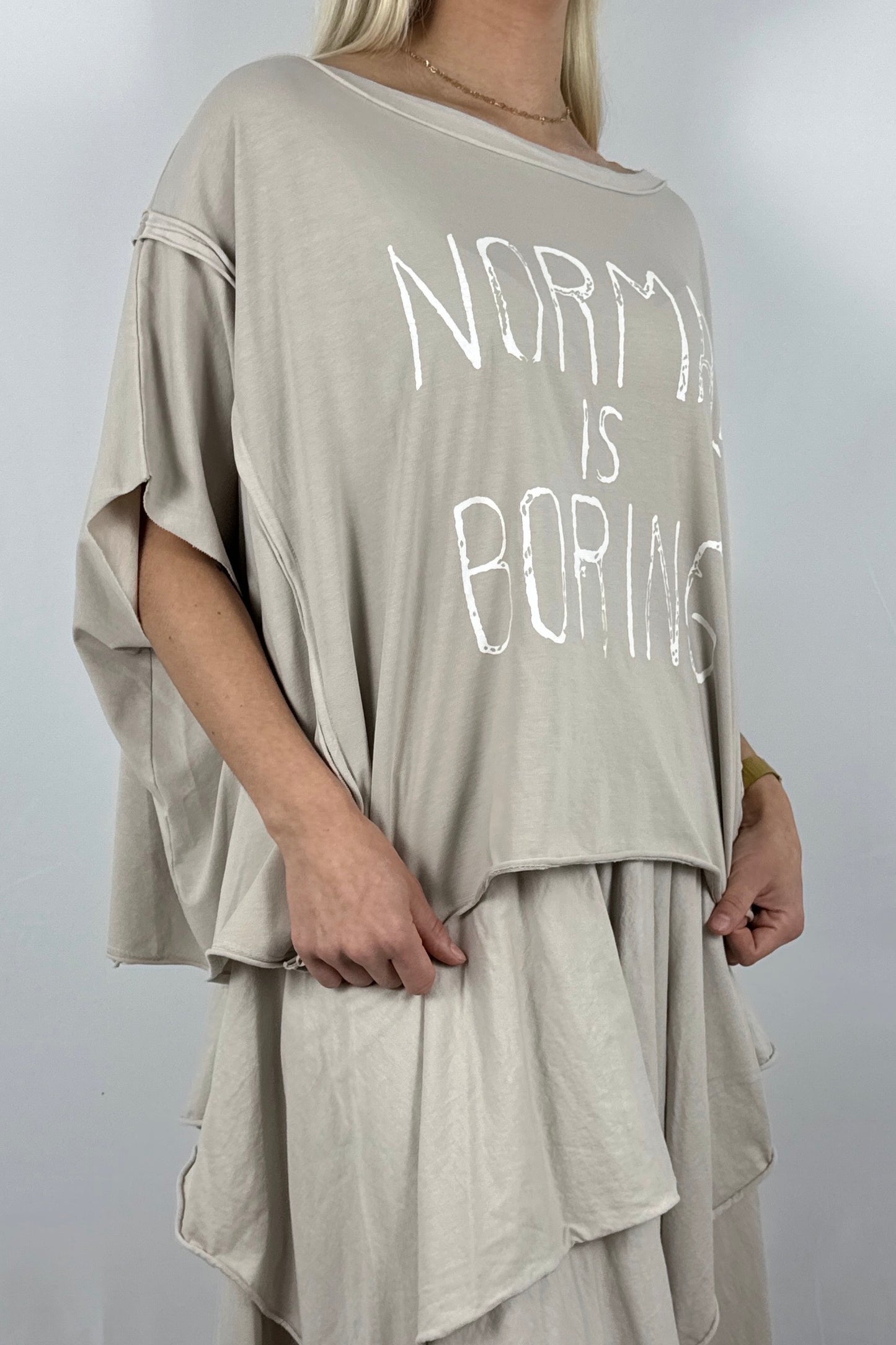 Oversize Shirt mit Statement Print-Beige