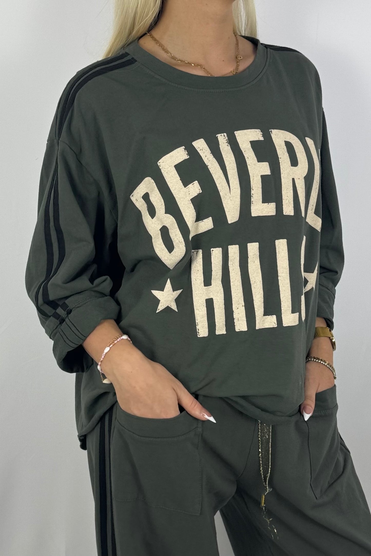 Oversize-Sweatshirt mit Statement-Print-Khaki