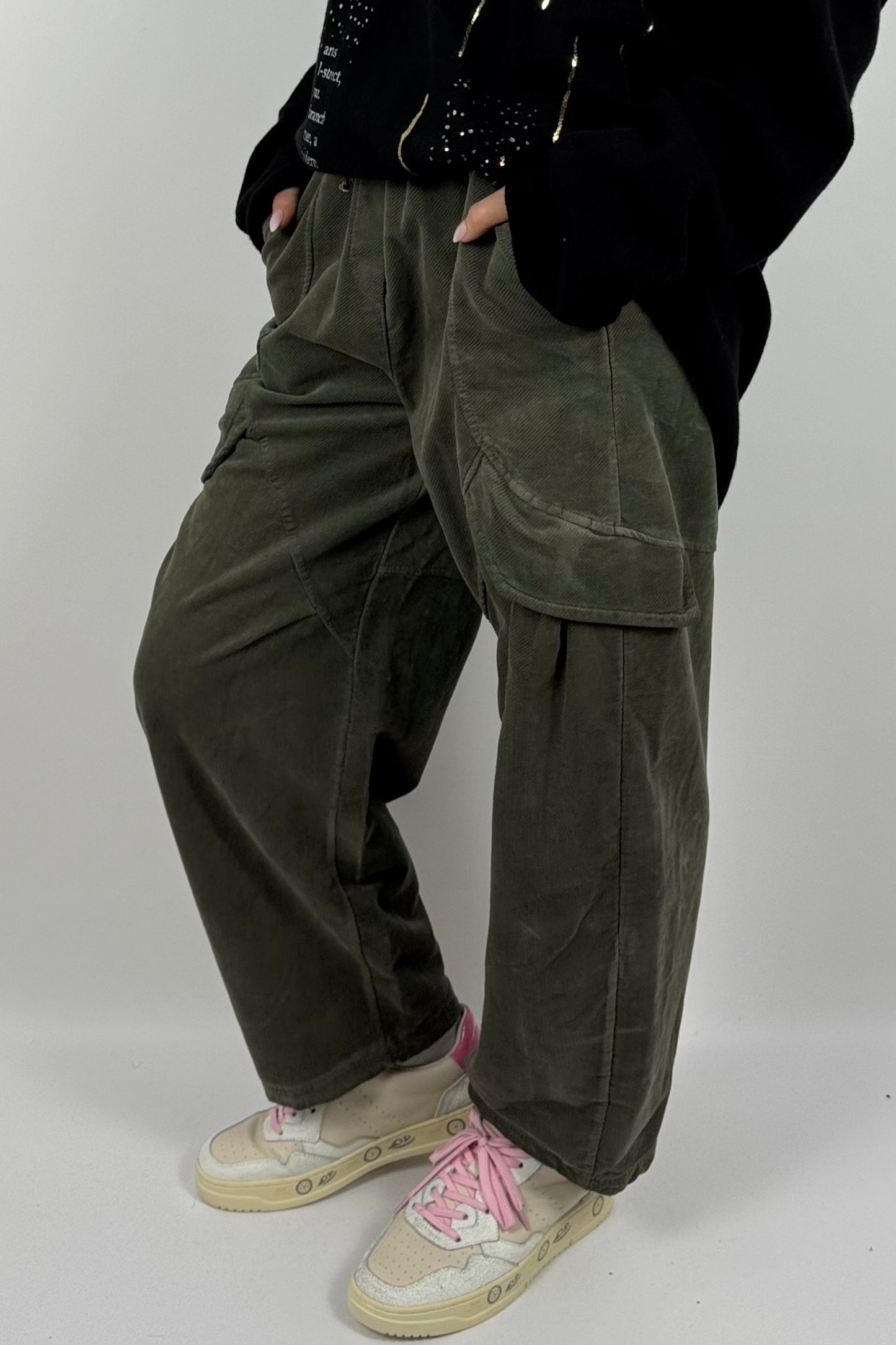 Lässige Baggy-Hose mit Cargo-Taschen-Khaki