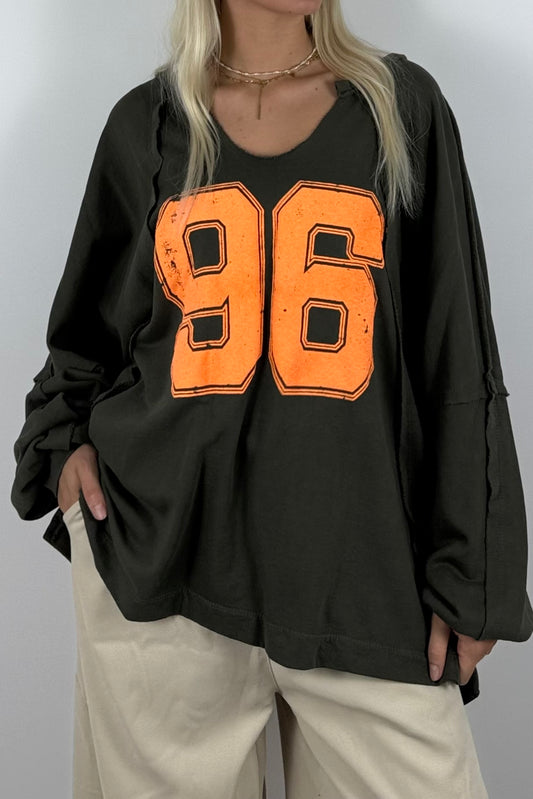 Oversize Shirt mit „96“-Statement –Khaki