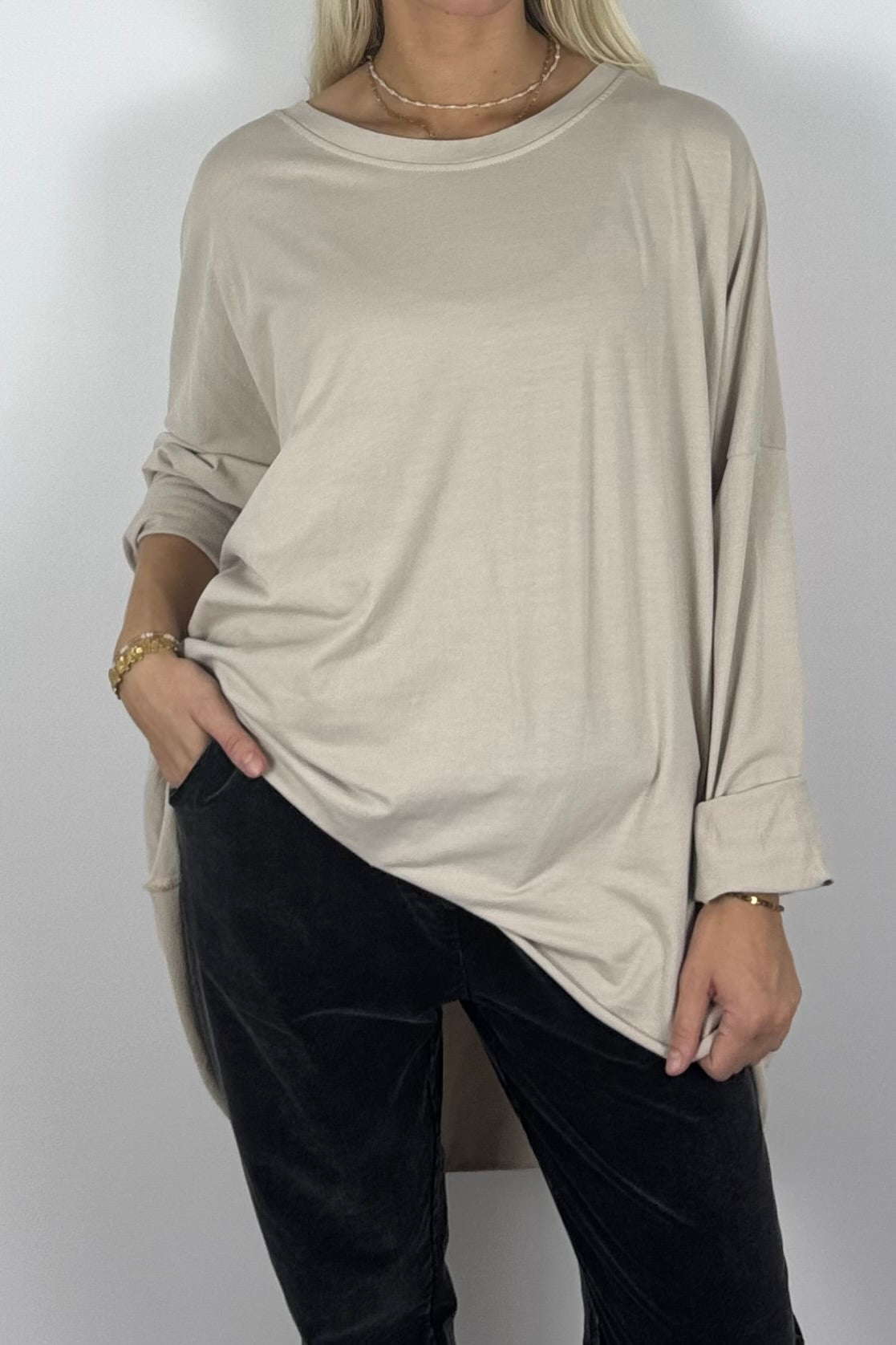 Damen Oversize Shirt mit STYLE-Print -Beige