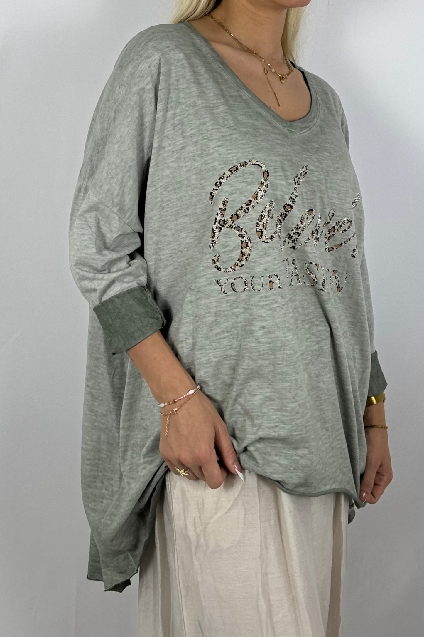 Oversize-Shirt mit Statement-Print-Khaki
