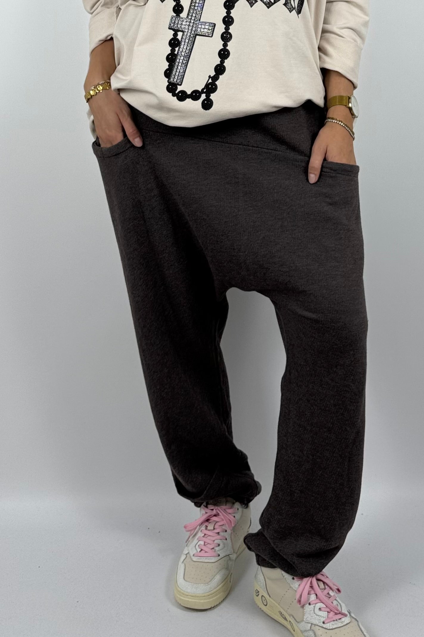Lässige Baggy-Hose mit Taschen – Schoko