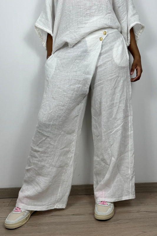Leinenhose Damen – weit & mit Knopfdetails