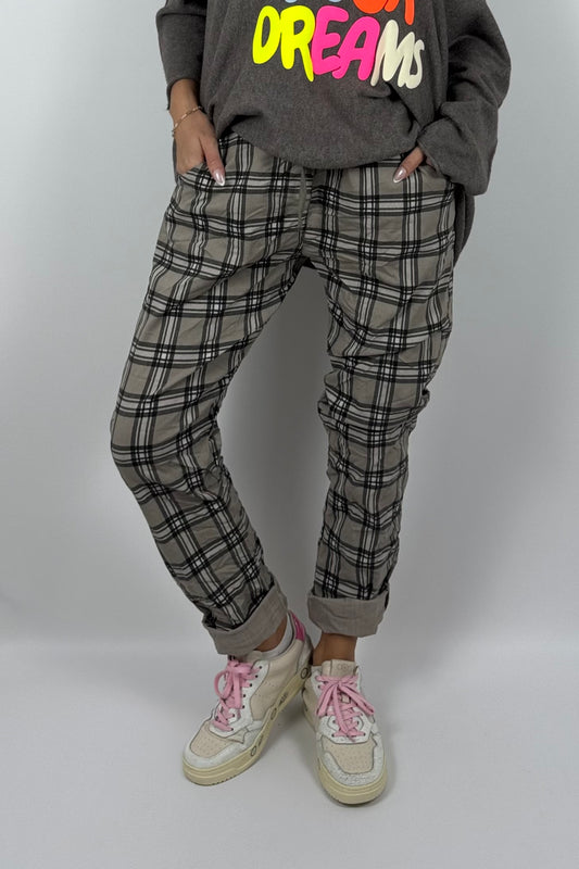 Damen Schlupfhose mit Karomuster-Mud