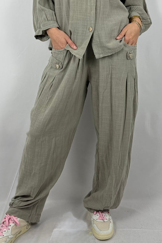 Baumwollhose mit elastischem Bund und Cargo-Taschen-Mud