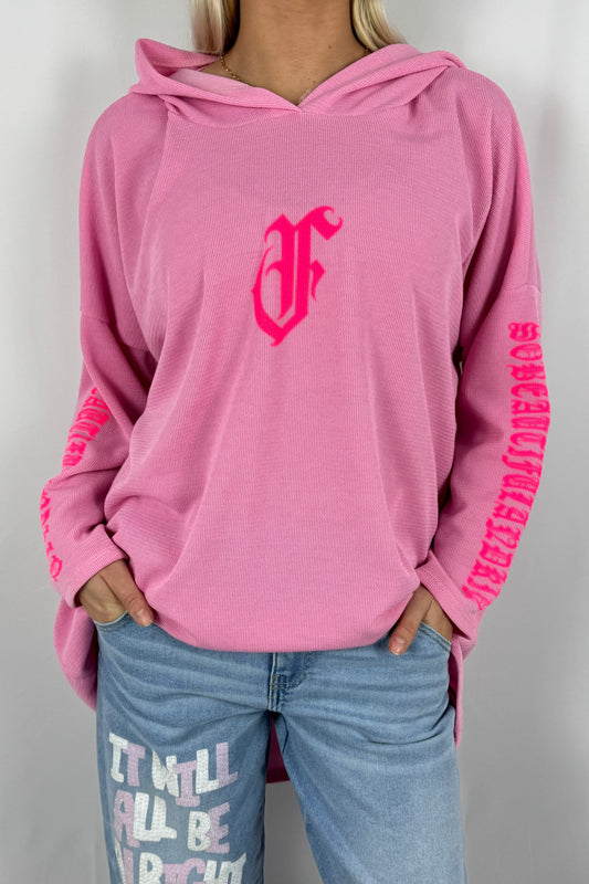 Damen Hoodie mit Frontprint und Schriftzug an den Ärmeln-Pink