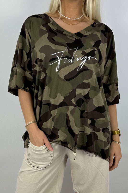 Oversize-Shirt im Camouflage-Look-Schoko