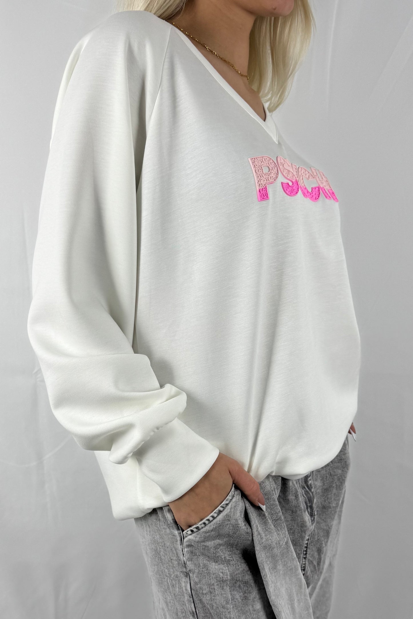 Oversize Sweatshirt mit Statement-Print –Weiß