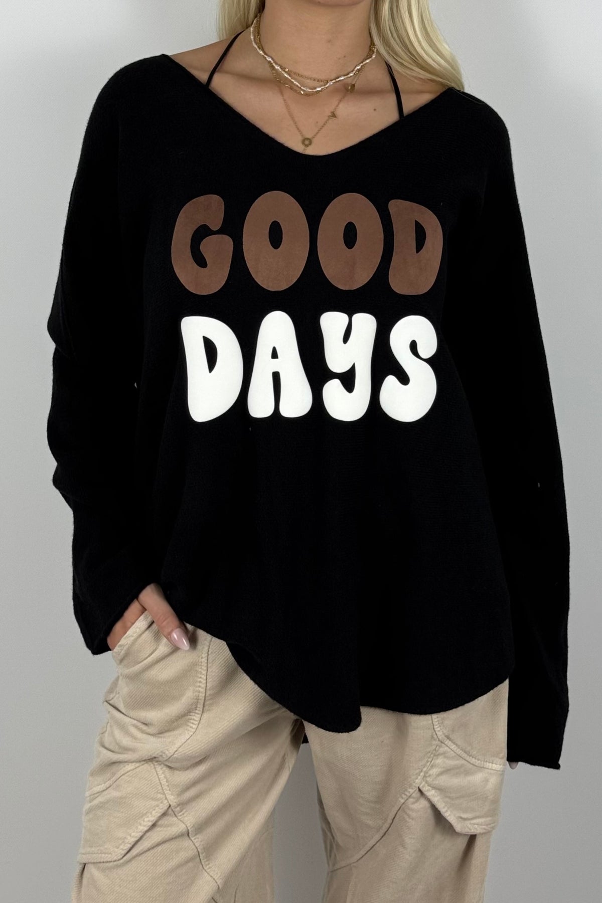 GOOD DAYS Shirt / Feinstrick-Pullover- Schwarz