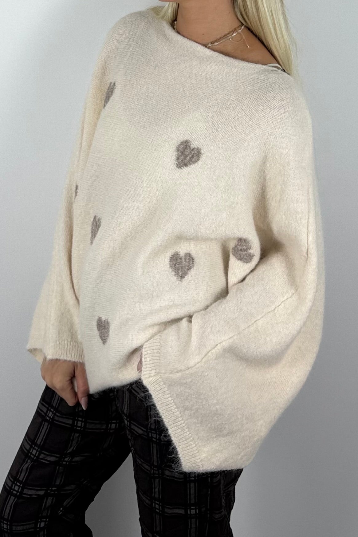 Damen Oversize-Strickpullover mit Herzmuster-Butter