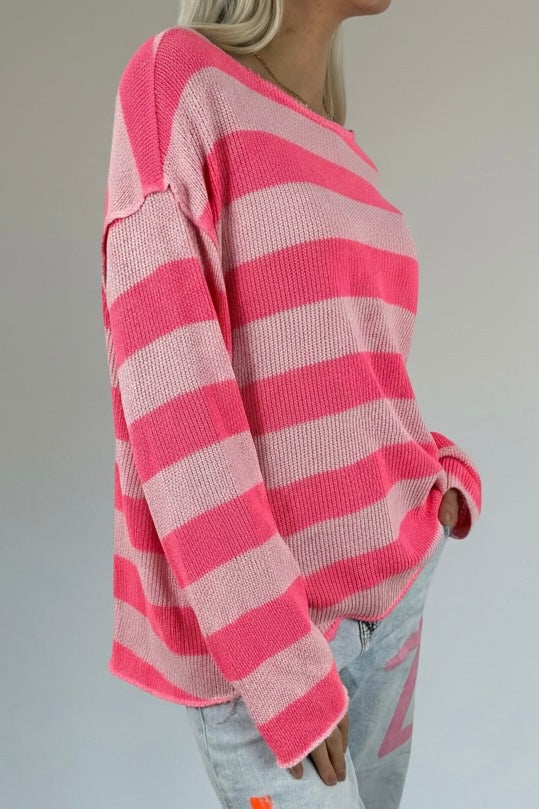 Gestreiftes Shirt mit Rundhalsausschnitt-Pink