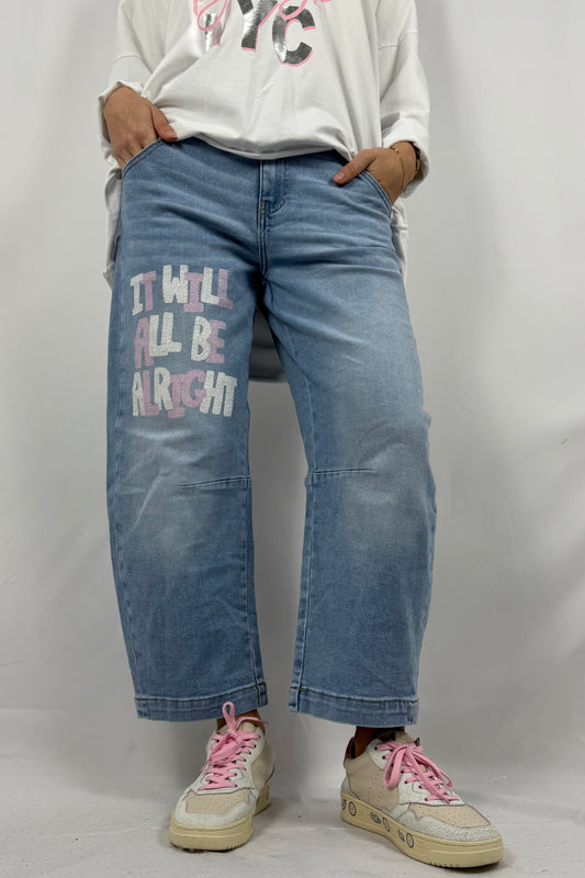 Damen Jeans mit Print IT WILL ALL BE ALRIGHT