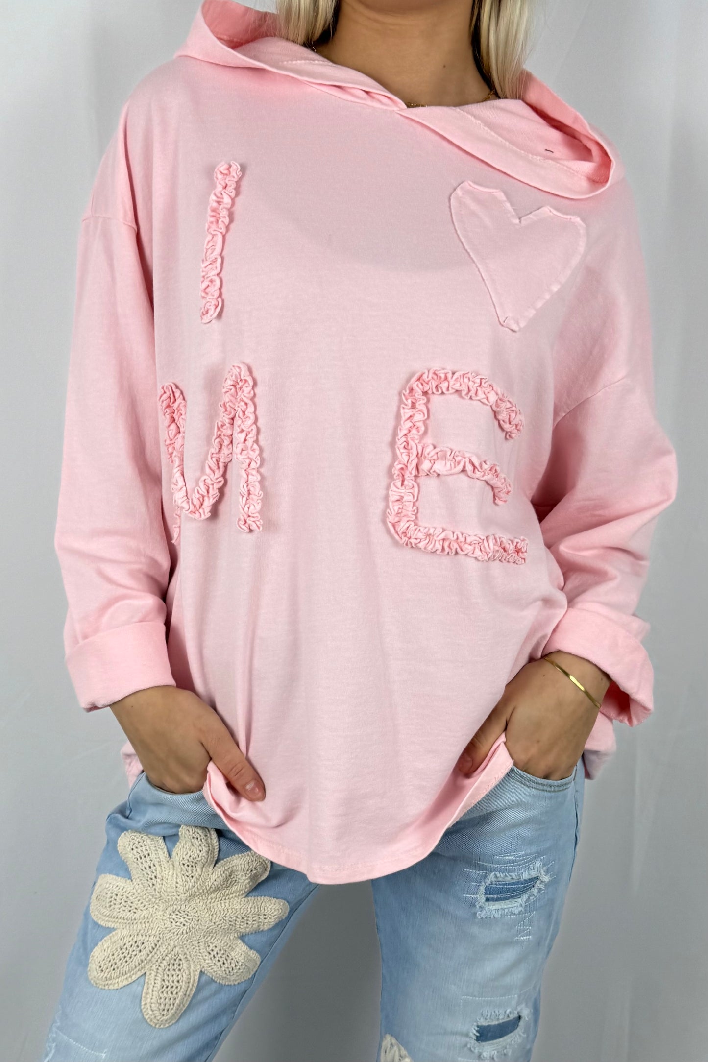 Damen Hoodie „I Love Me“ mit Schriftzug-Rosa