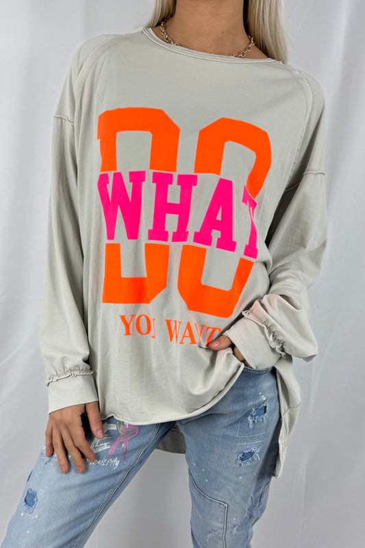 Shirt mit „DO WHAT YOU WANT“ Statement-Print-Beige