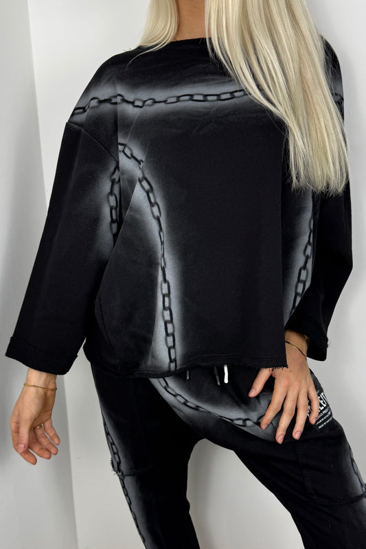 Shirt mit Ketten-Print –Schwarz