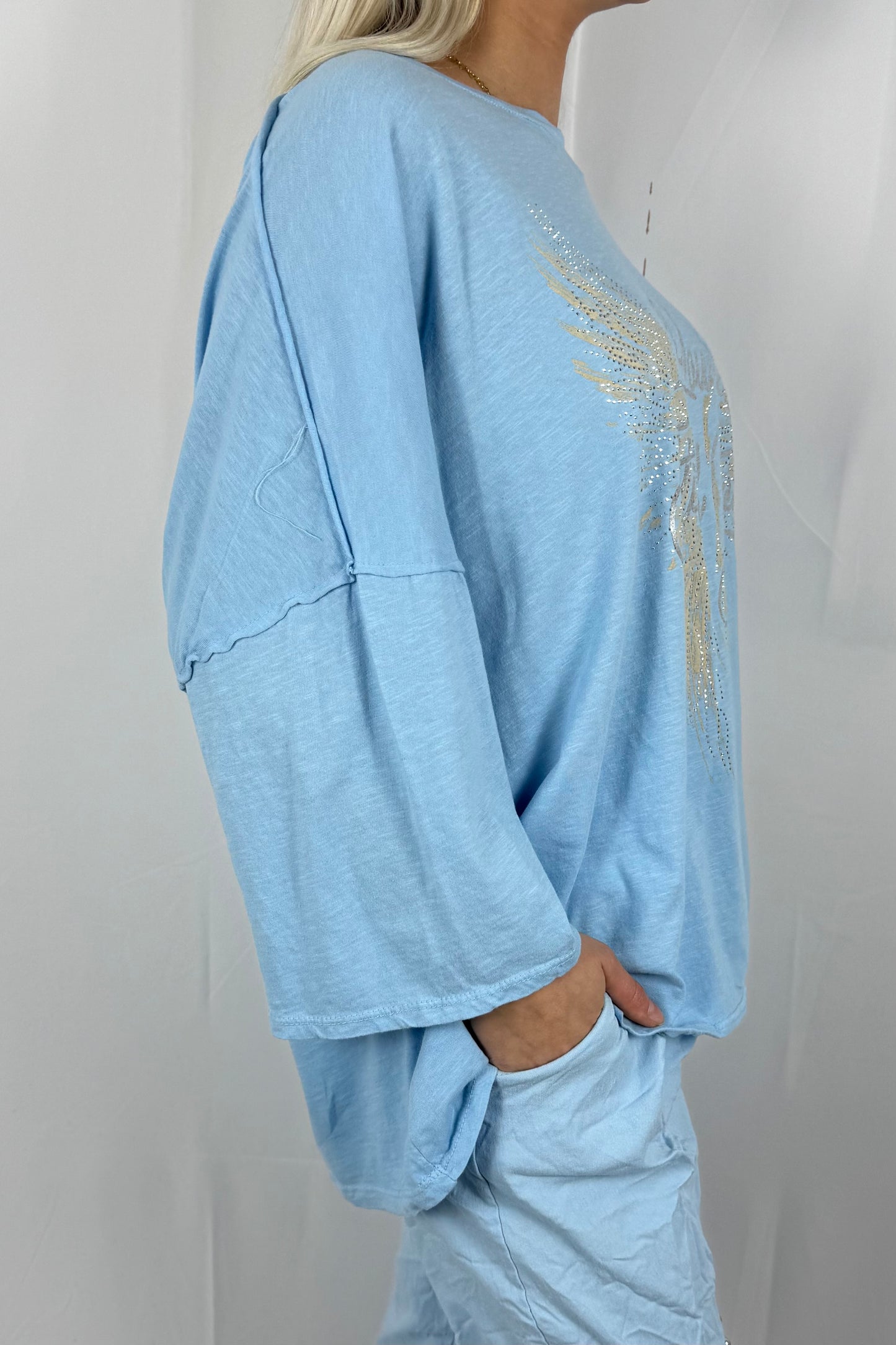 Damen Oversize Shirt mit You’re Still Good Print-Hellblau