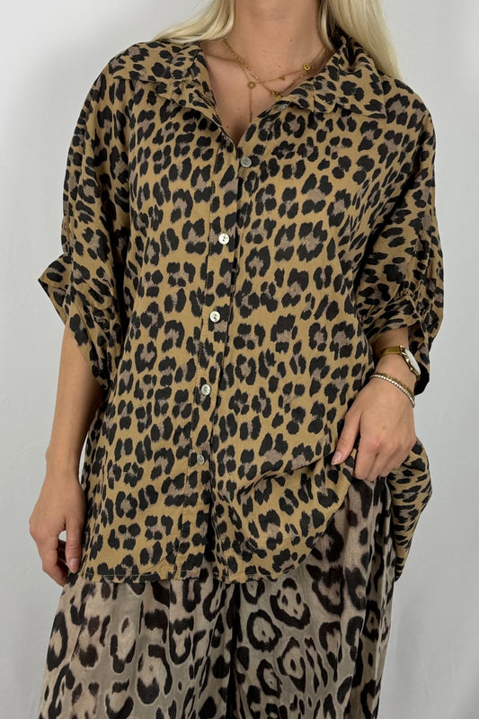 Leo-Bluse aus Baumwolle – lässiger Oversize-Look-Kamel