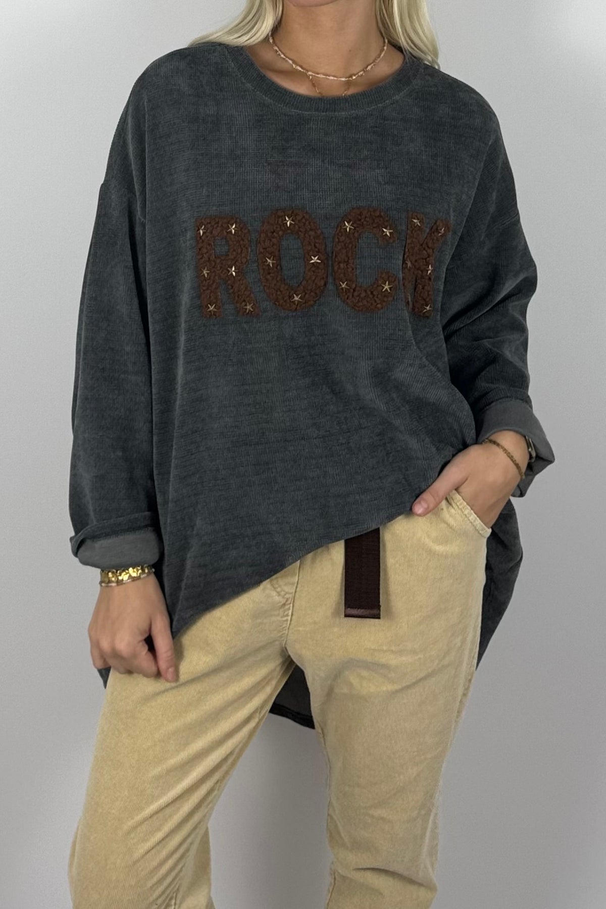 Damen Oversize Sweatshirt „ROCK“ –Grau