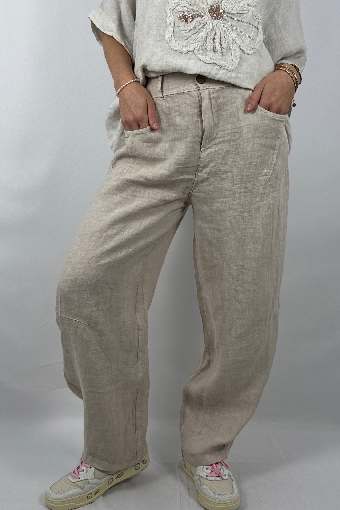 Lässige Leinenhose mit Knopfverschluss – Moderner Sommer Style-Beige