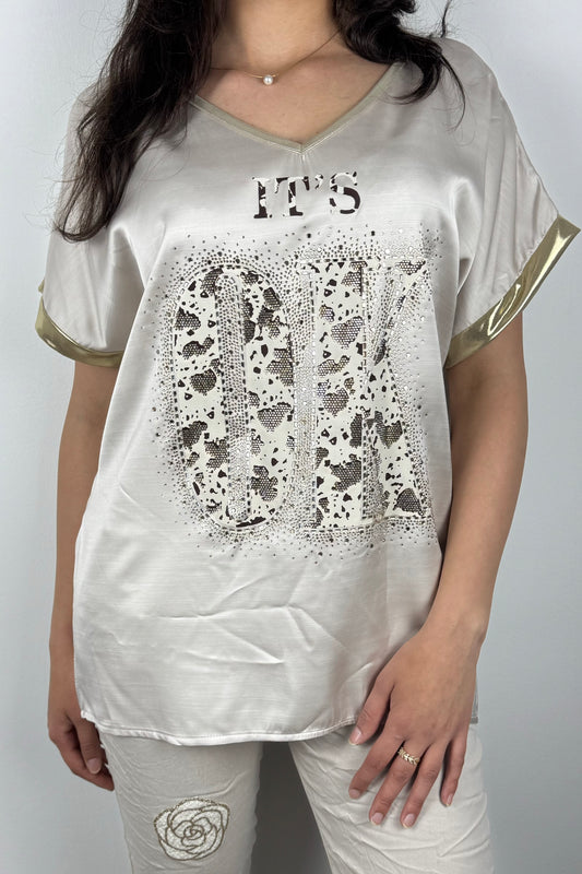 Statement T-Shirt “It’s OK” mit Glitzer- und Animal-Print