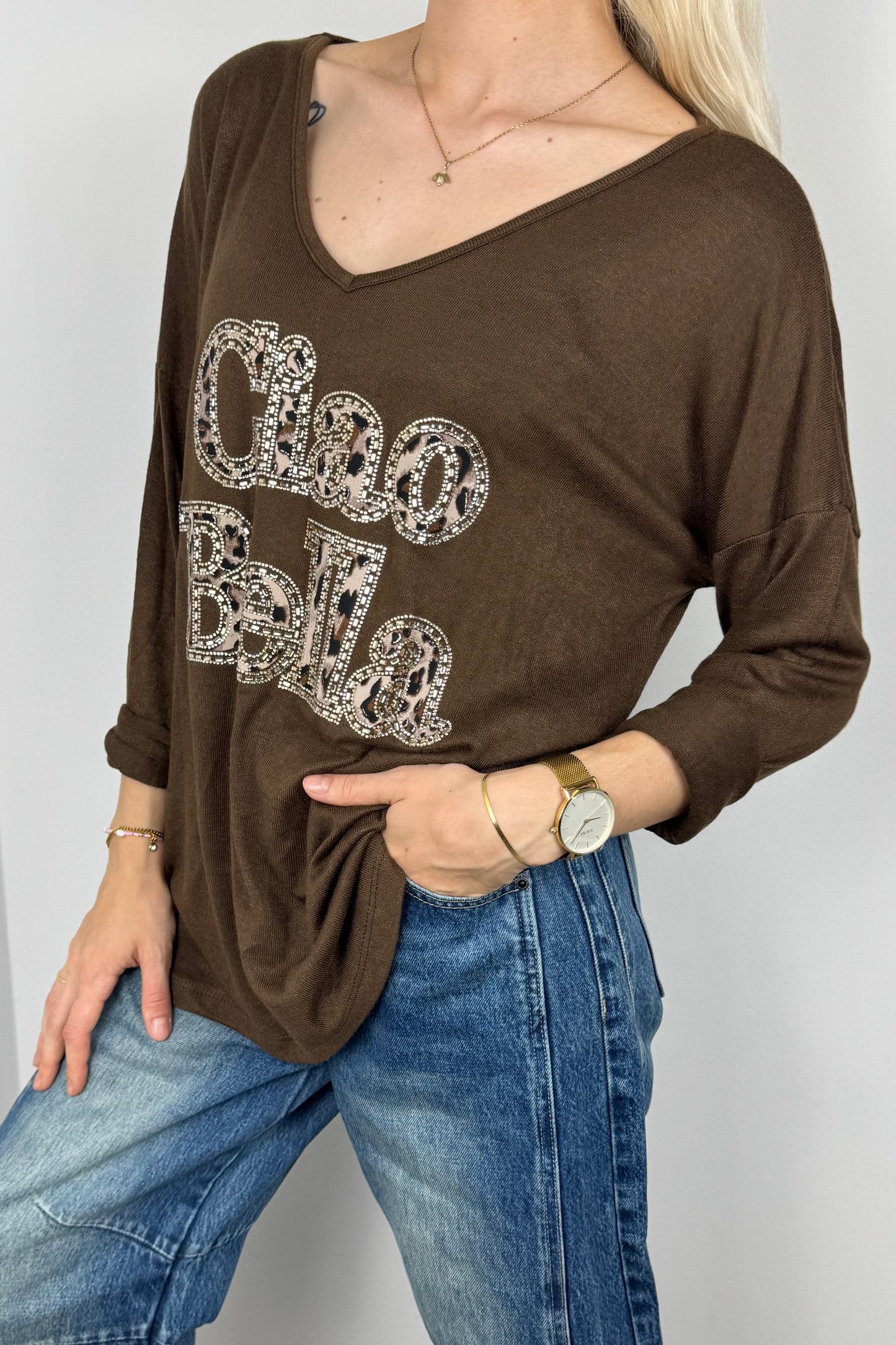 Shirt mit „Ciao Bella“ Print-Choco