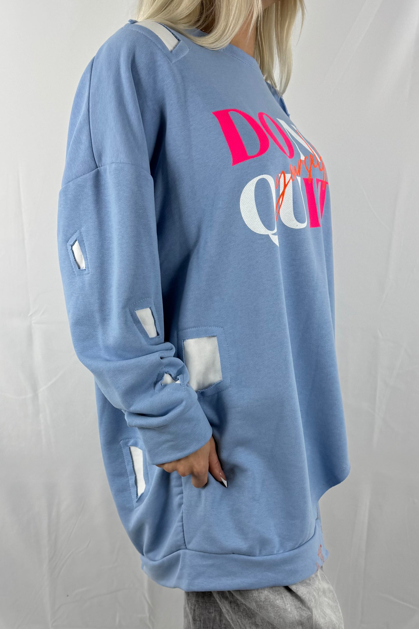 Oversize Sweatshirt mit Statement-Print –Hell Blau