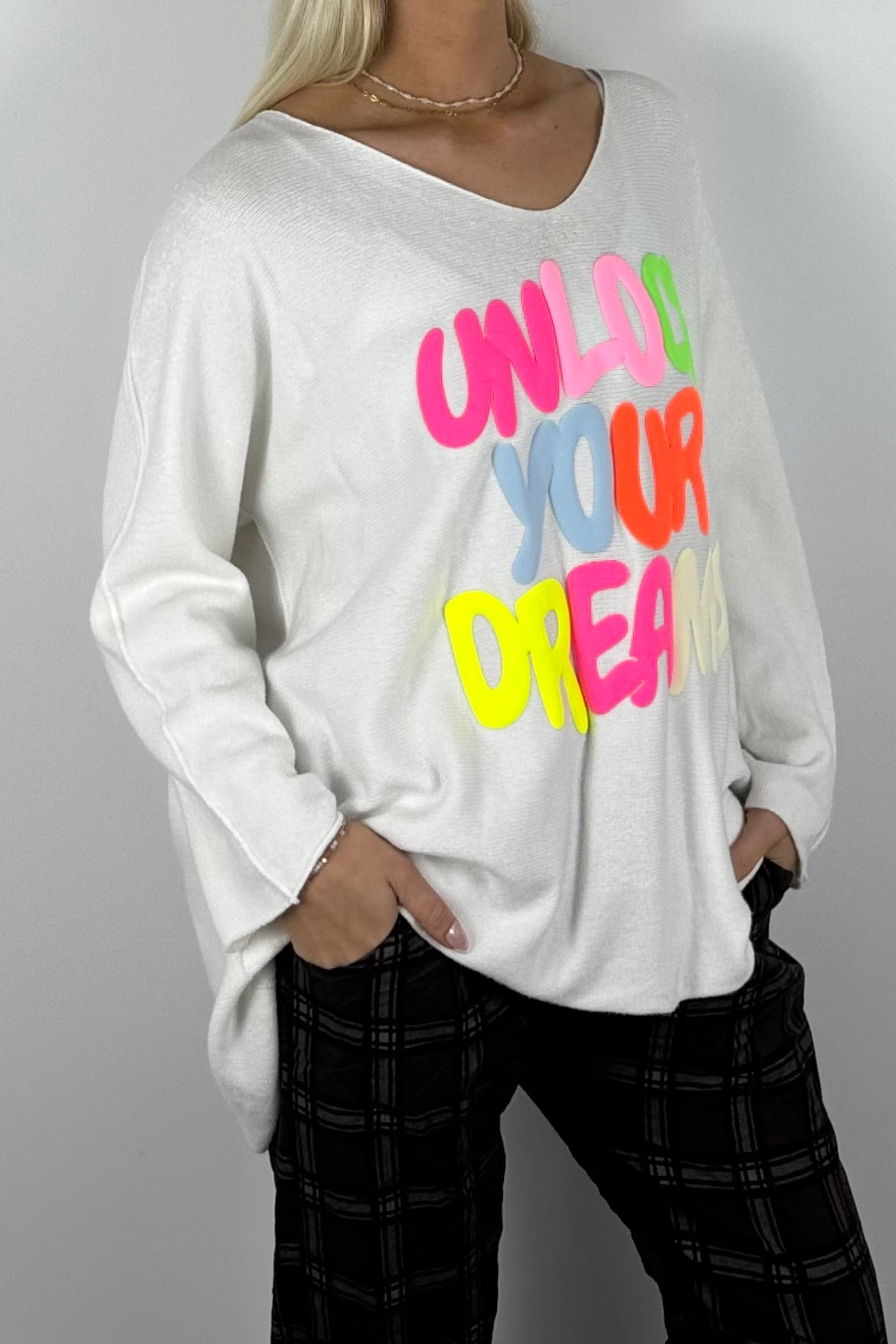 Damen Oversize-Sweatshirt mit Statement-Print-Weiß