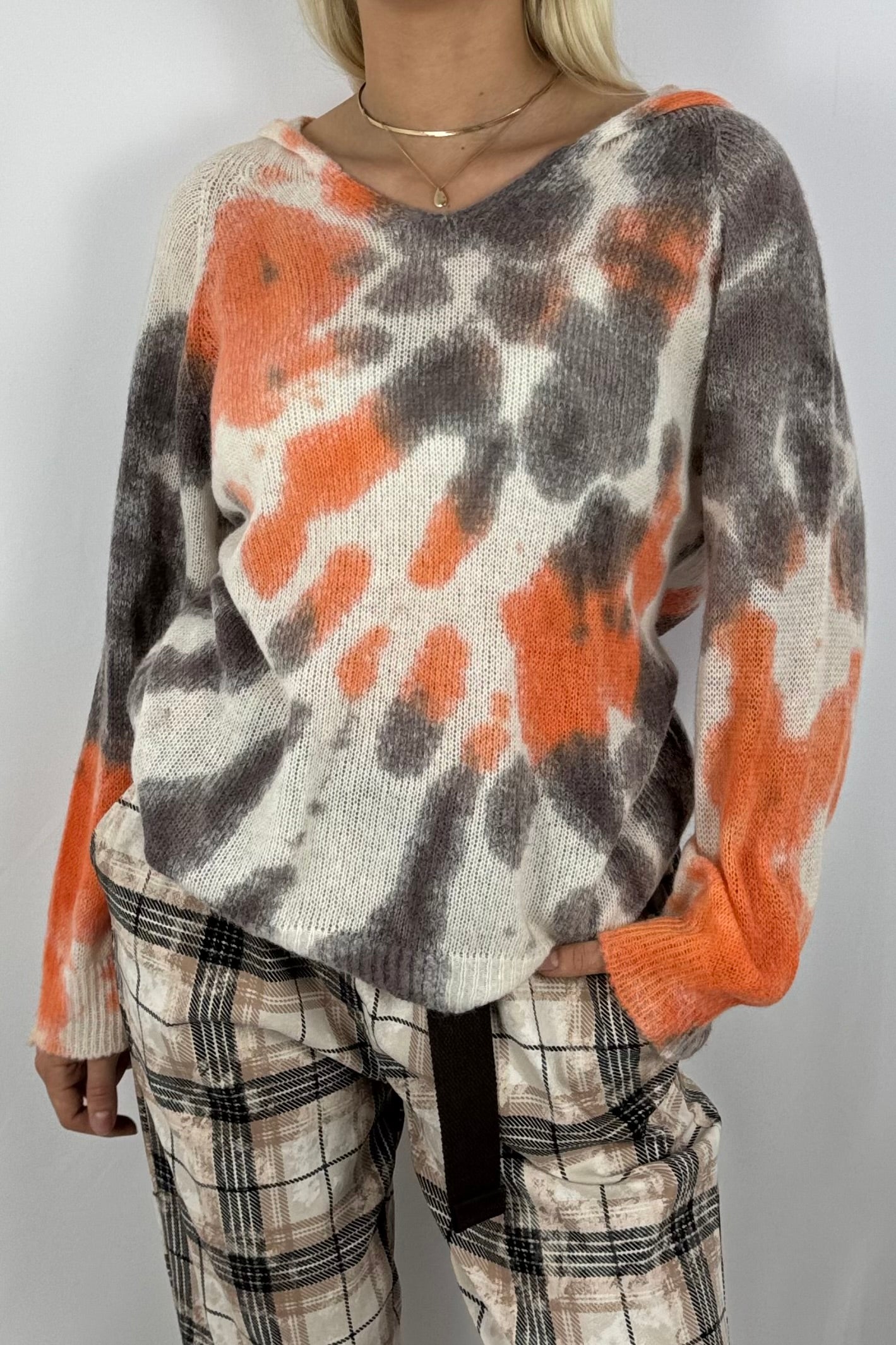 Damen Strickpullover – Weicher Farbverlauf-neon Orange