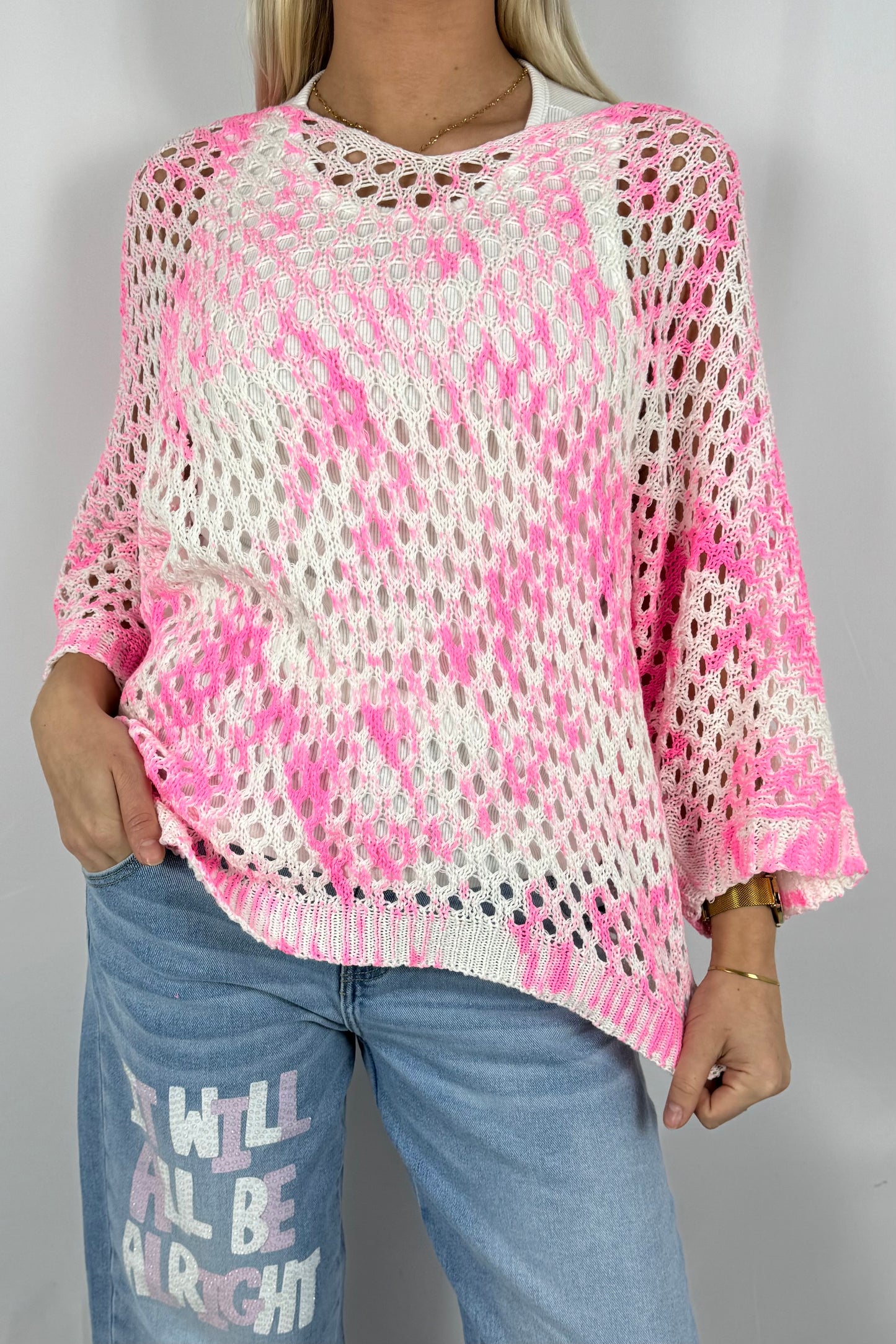 Damen Strick Shirt mit V Ausschnitt-Pink