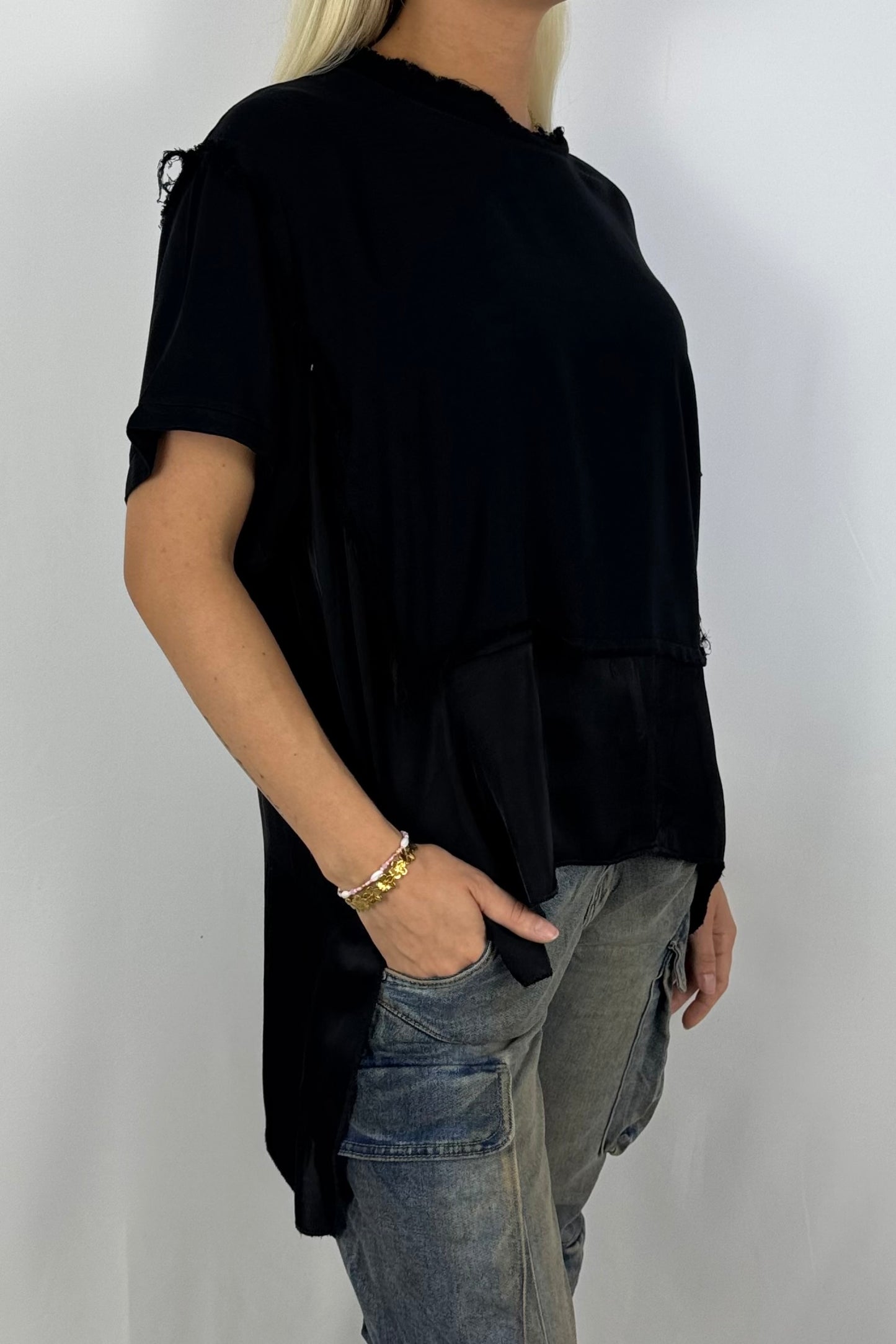 Damen Bluse mit Lagenlook –Schwarz