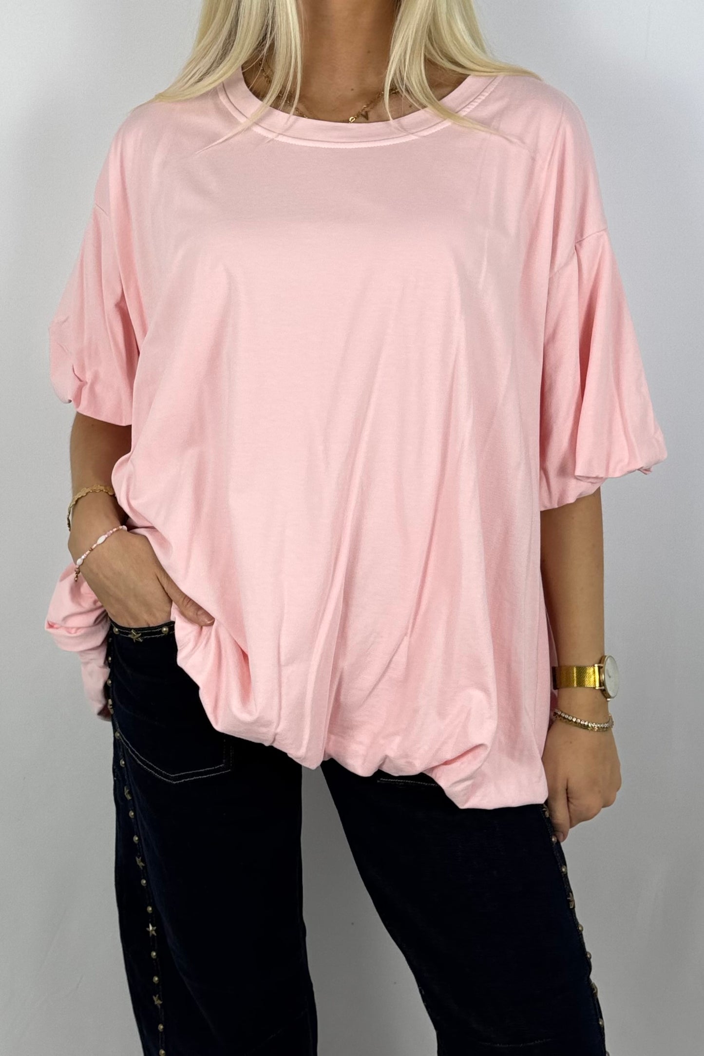 Basic Oversize Shirt mit Puffärmeln – Rosa