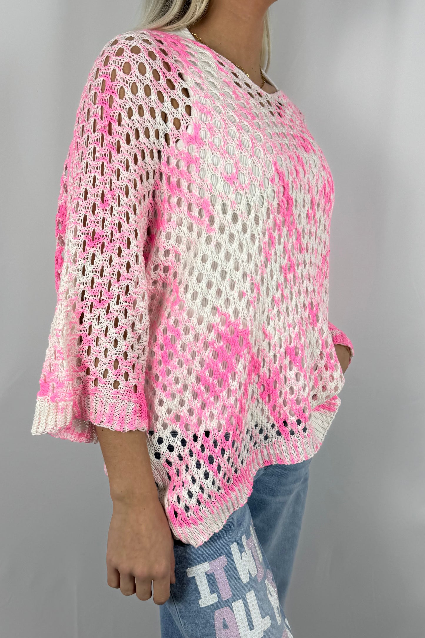 Damen Strick Shirt mit V Ausschnitt-Pink