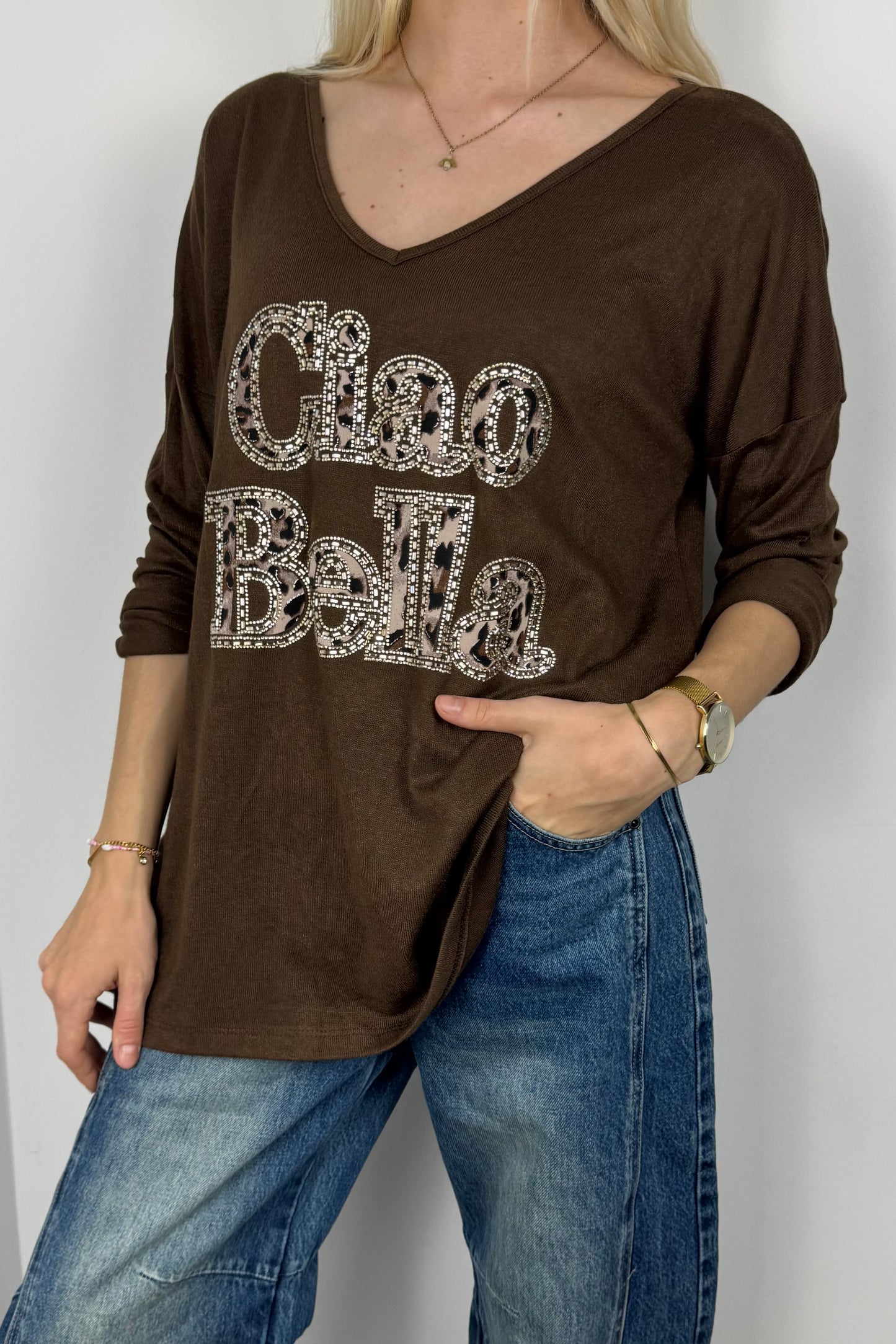 Shirt mit „Ciao Bella“ Print-Choco