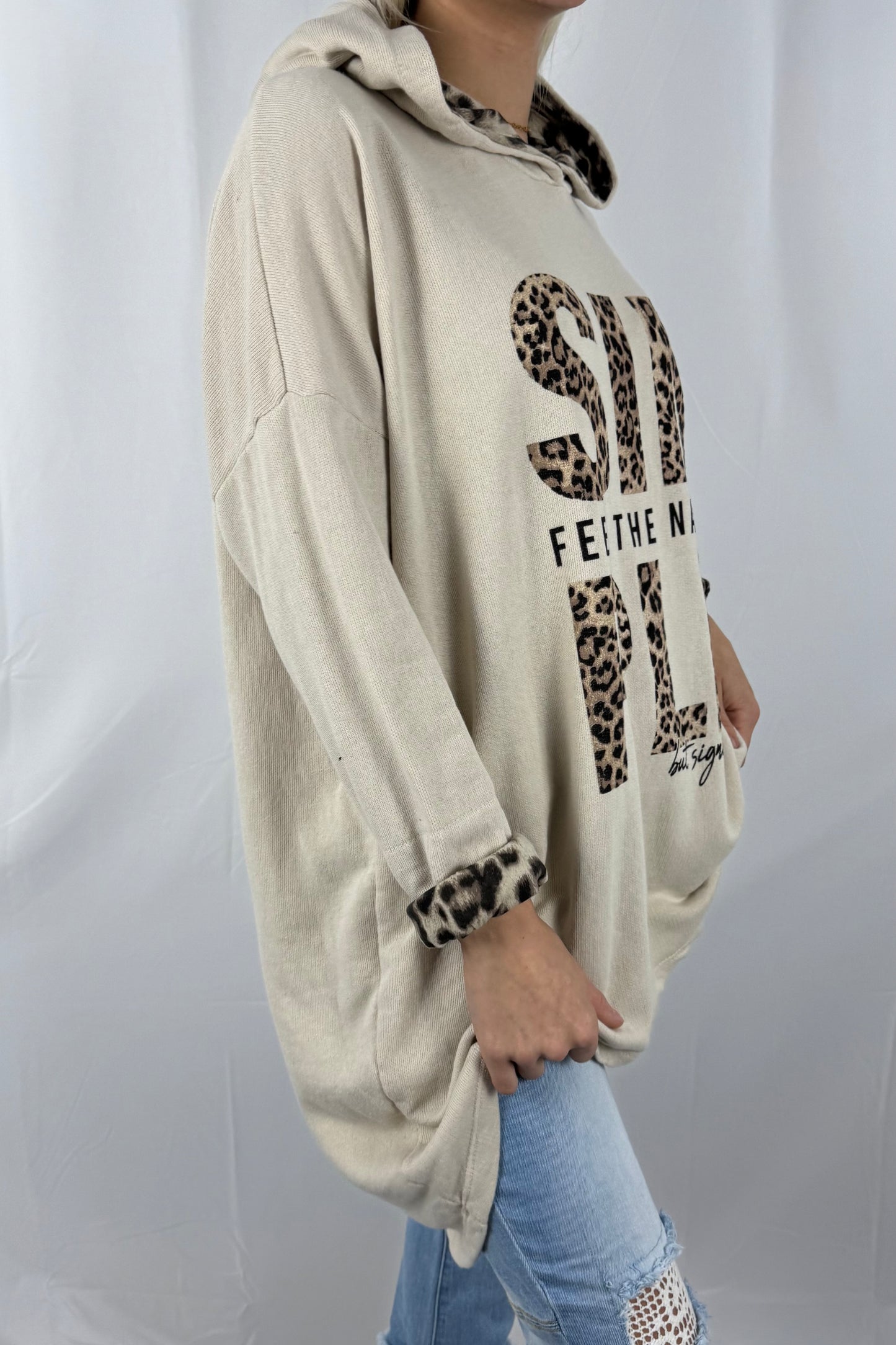 Oversize Hoodie mit Print-Beige