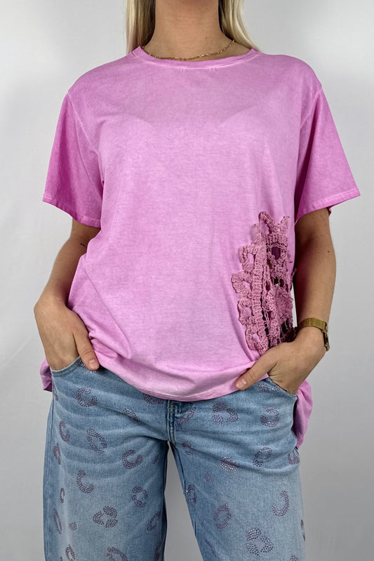 Shirt mit großem Häkel Muster-Pink