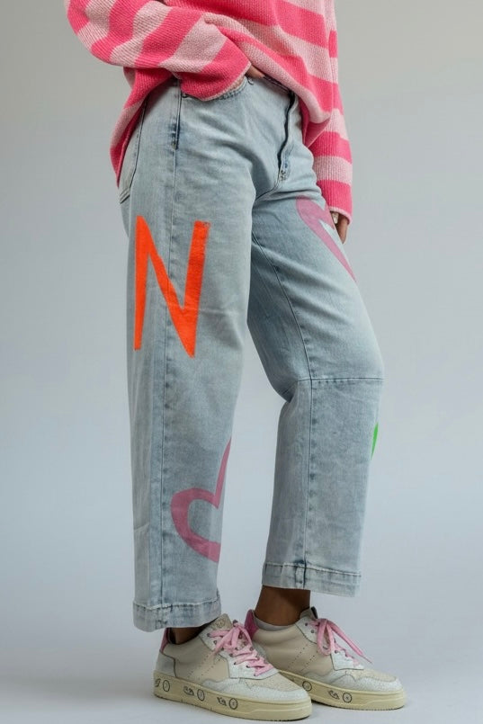 Jeans mit Print-Details & geradem Schnitt