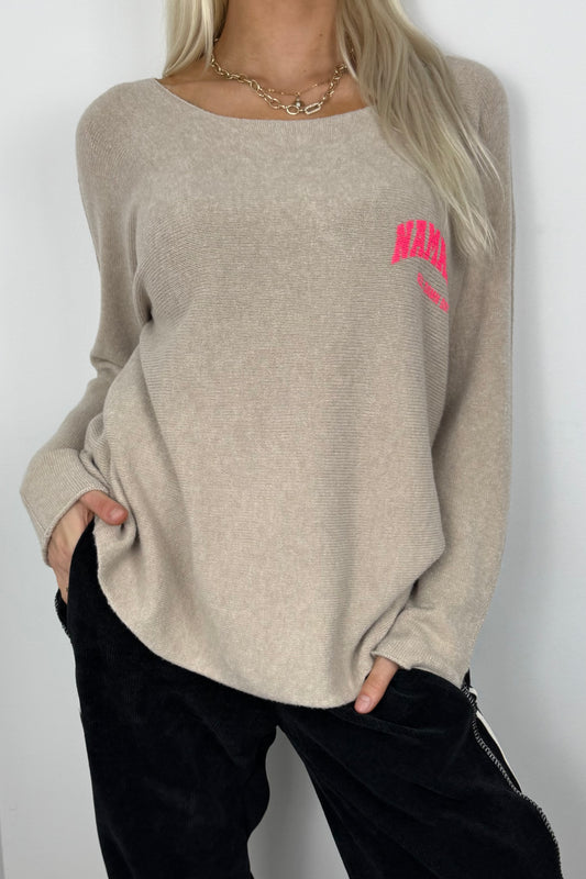 Damen Pullover mit „Namaste“-Print-Beige