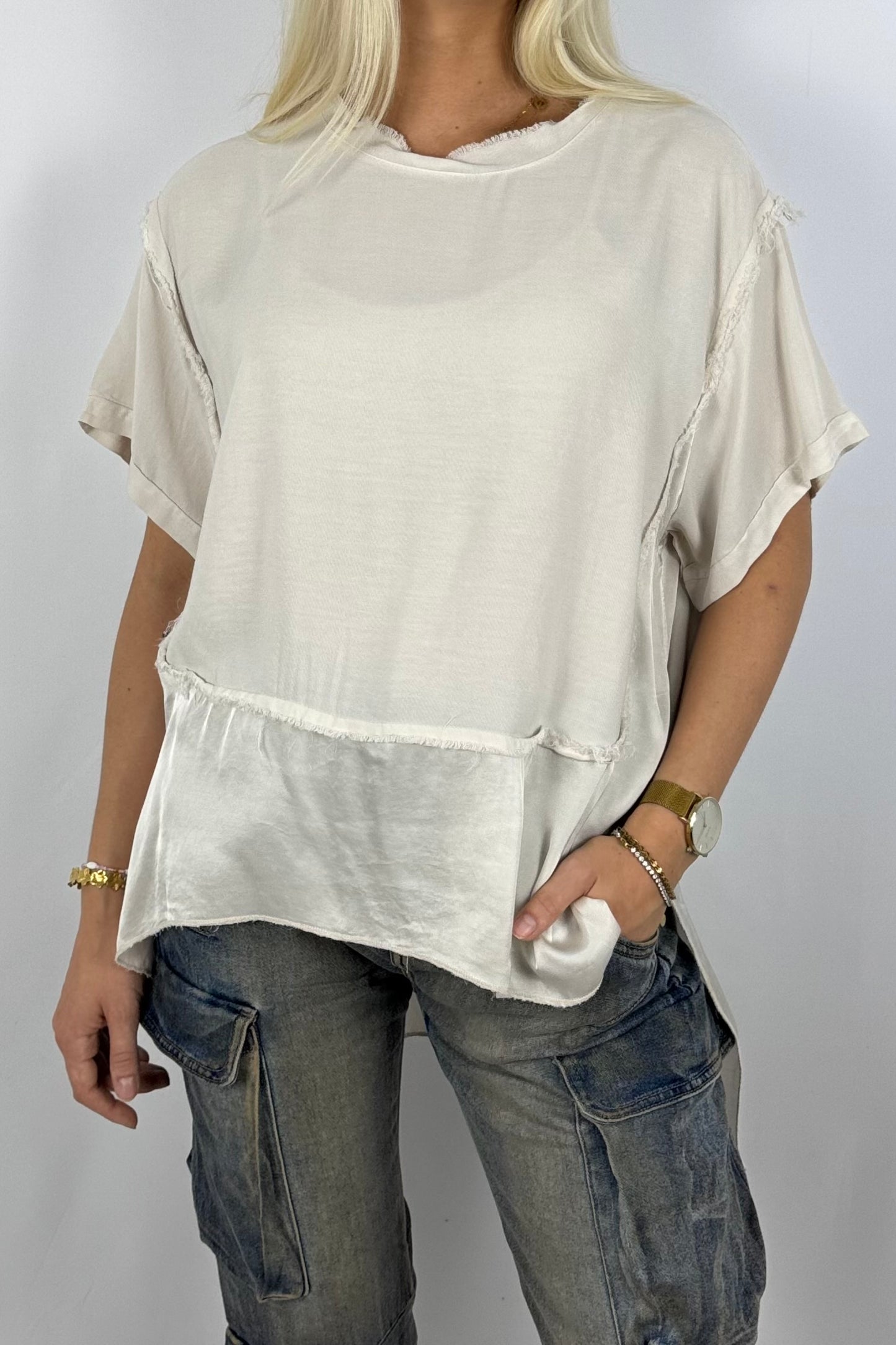 Damen Bluse mit Lagenlook –Beige