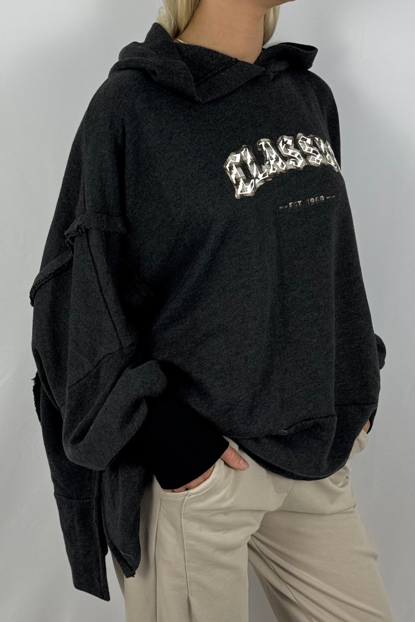 Damen Oversize Hoodie – Classic Print-Schwarz